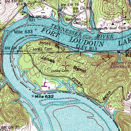 Topographic Map of Jones Bend, TN