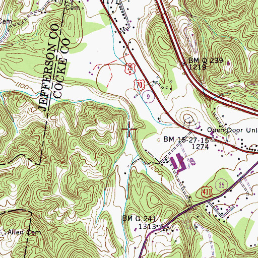Topographic Map of Jones Branch, TN