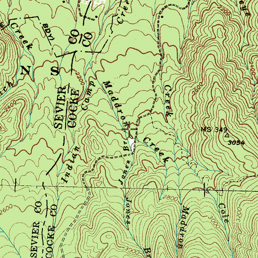 Topographic Map of Jones Branch, TN