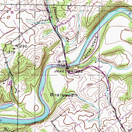 Topographic Map of Jones Bridge, TN
