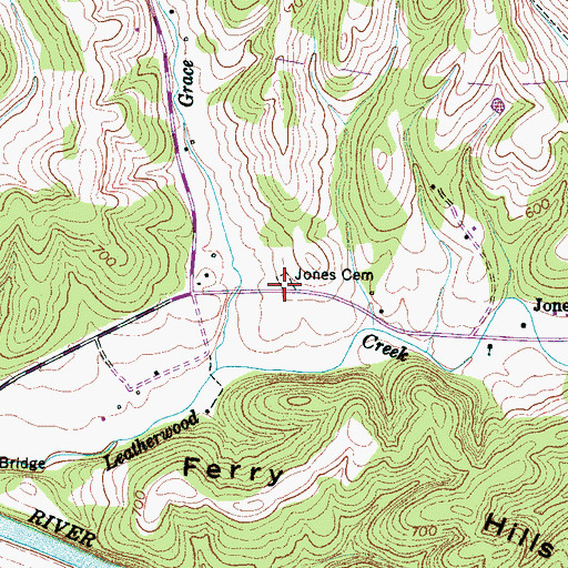 Topographic Map of Jones Cemetery, TN