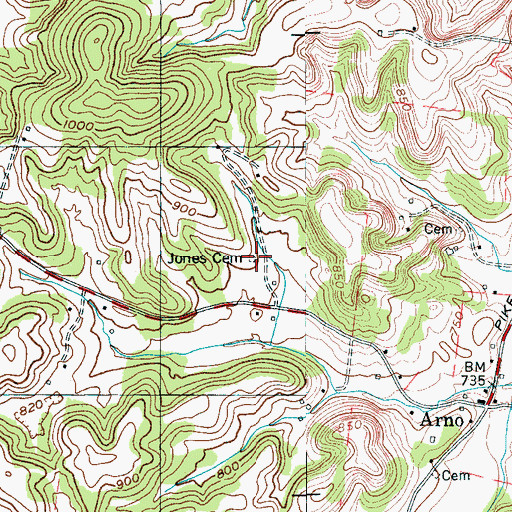 Topographic Map of Jones Cemetery, TN