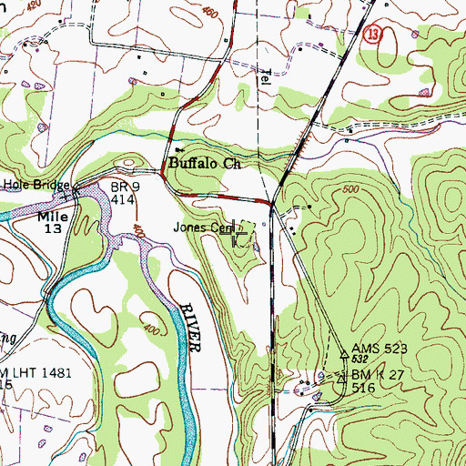 Topographic Map of Jones Cemetery, TN