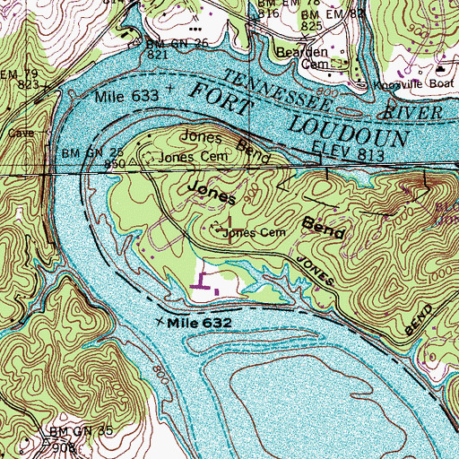 Topographic Map of Jones Cemetery, TN