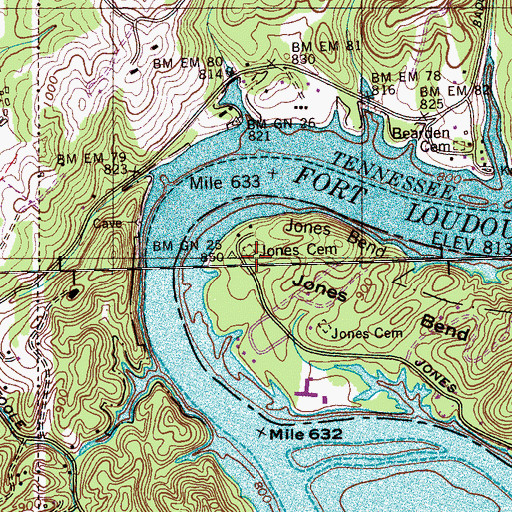Topographic Map of Jones Cemetery, TN