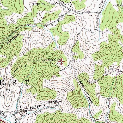Topographic Map of Jones Cemetery, TN