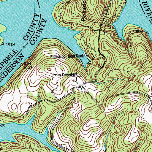 Topographic Map of Jones Cemetery, TN