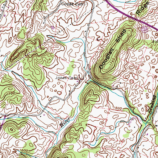 Topographic Map of Jones Cemetery, TN