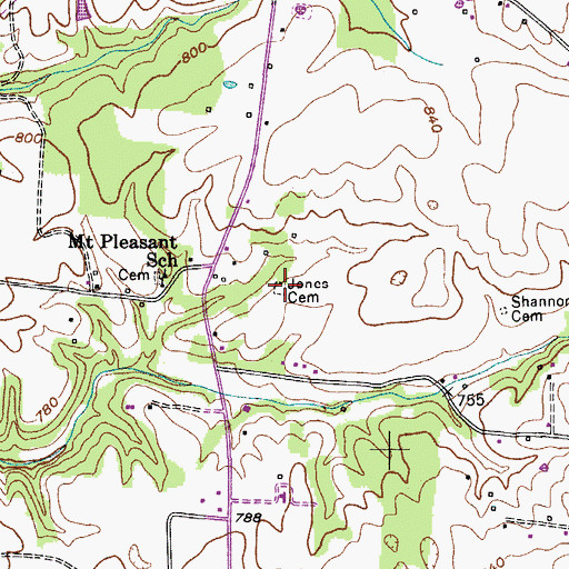 Topographic Map of Jones Cemetery, TN
