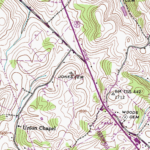Topographic Map of Jones Cemetery, TN