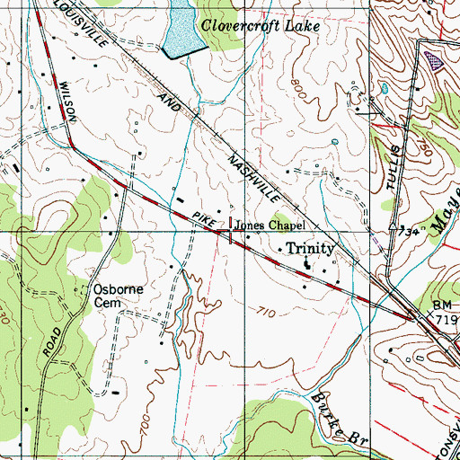 Topographic Map of Jones Chapel, TN