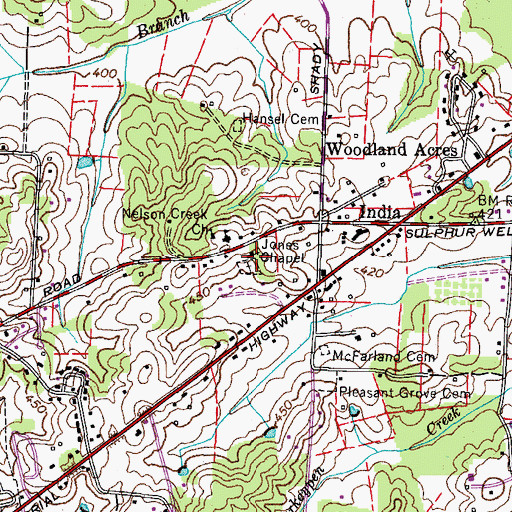 Topographic Map of Jones Chapel, TN