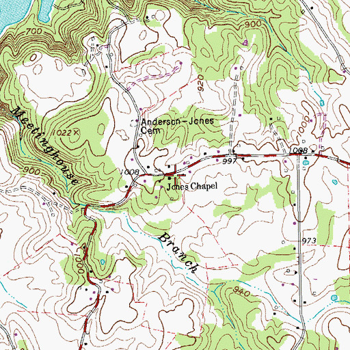 Topographic Map of Jones Chapel, TN