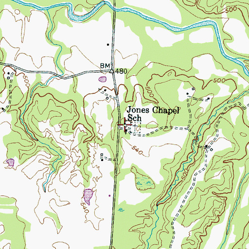 Topographic Map of Jones Chapel School, TN
