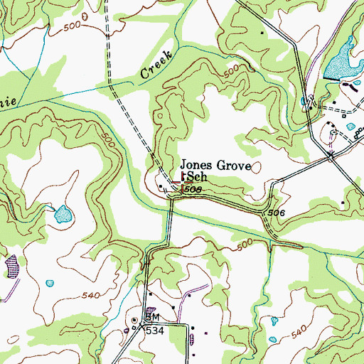 Topographic Map of Jones Grove School, TN
