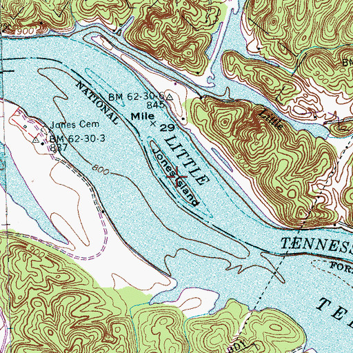 Topographic Map of Jones Island, TN