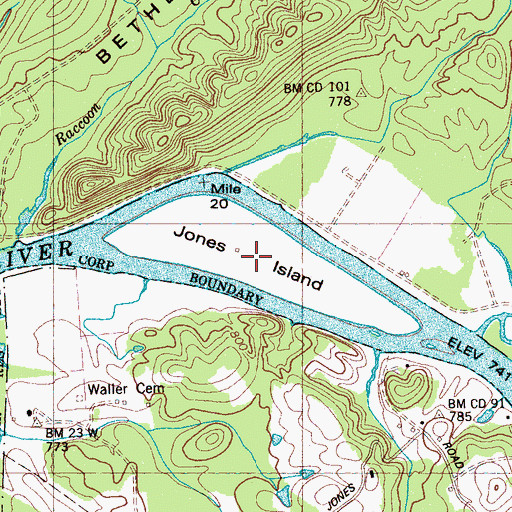 Topographic Map of Jones Island, TN