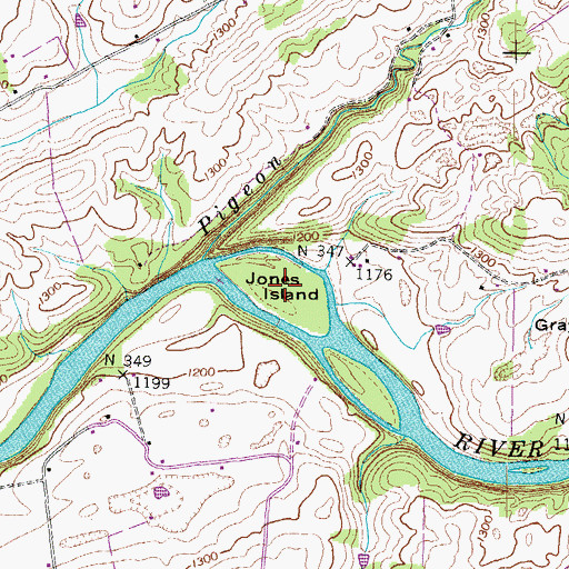 Topographic Map of Jones Island, TN