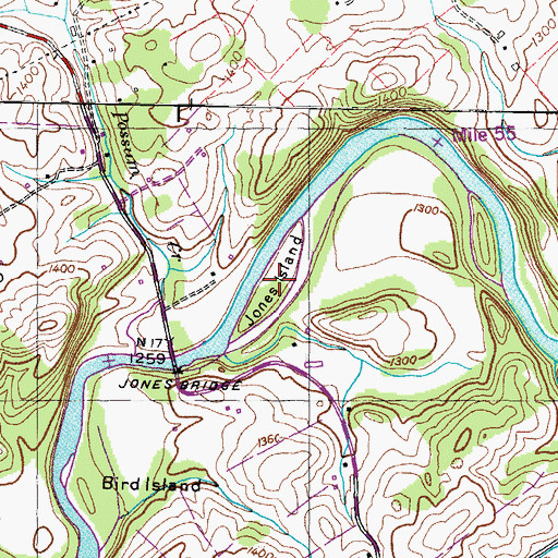 Topographic Map of Jones Island, TN