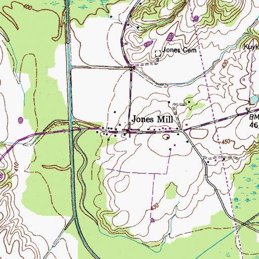 Topographic Map of Jones Mill, TN