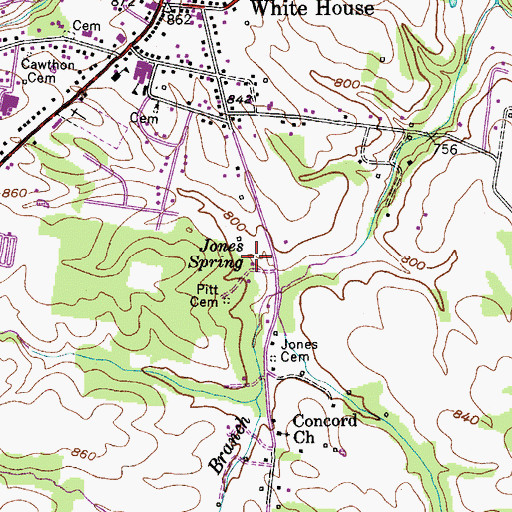 Topographic Map of Jones Spring, TN