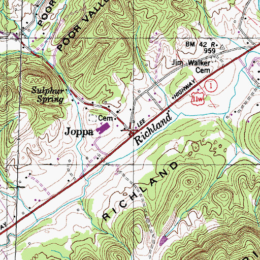 Topographic Map of Joppa, TN