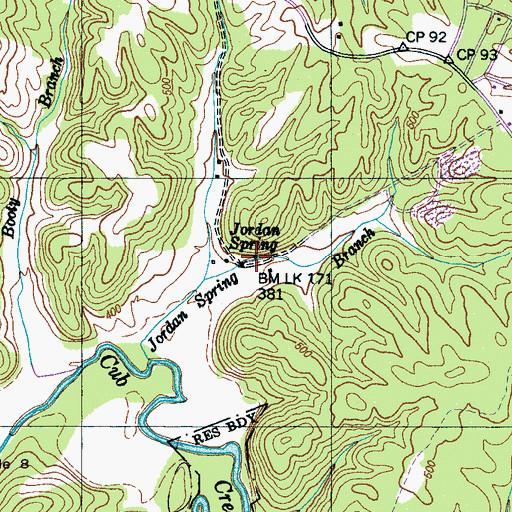 Topographic Map of Jordan Spring, TN