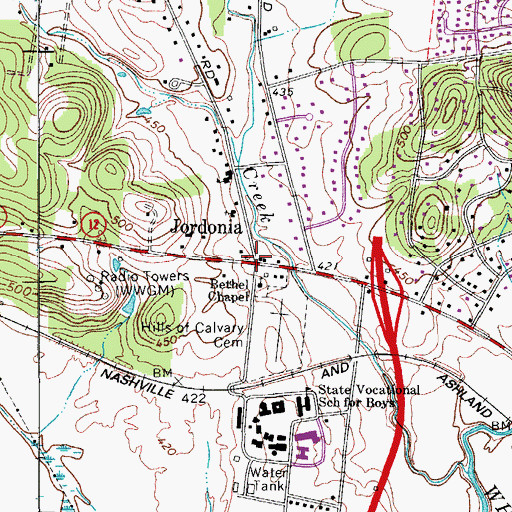 Topographic Map of Jordonia, TN