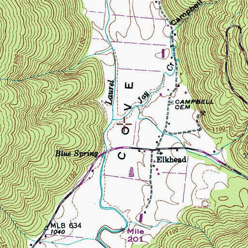 Topographic Map of Joy Creek, TN