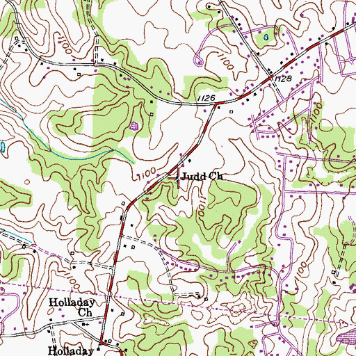 Topographic Map of Judd Church, TN