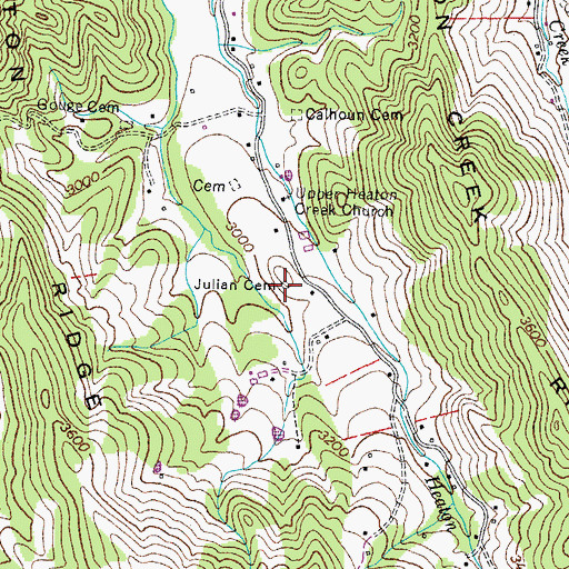 Topographic Map of Julian Cemetery, TN