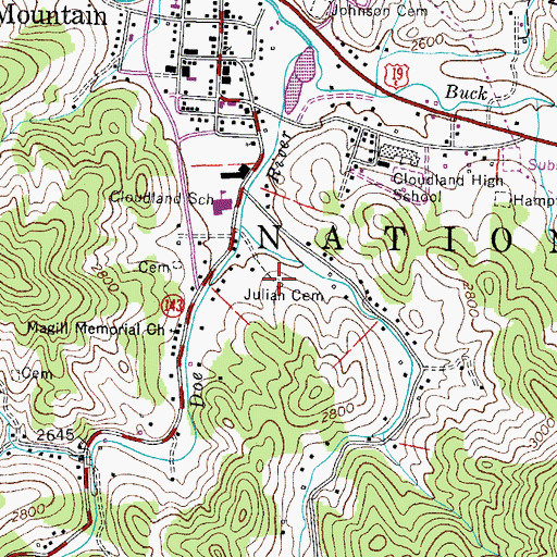 Topographic Map of Julian Cemetery, TN