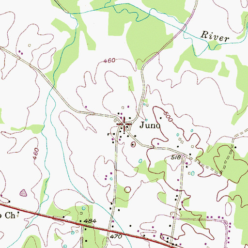 Topographic Map of Juno, TN