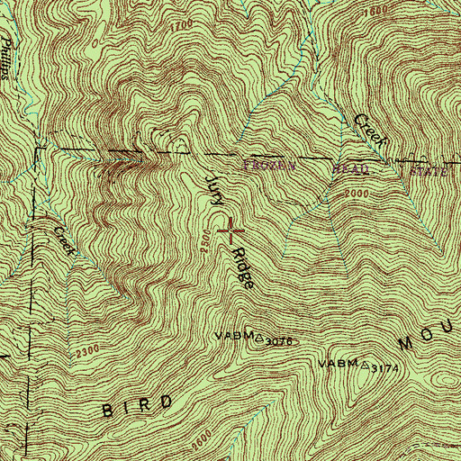 Topographic Map of Jury Ridge, TN
