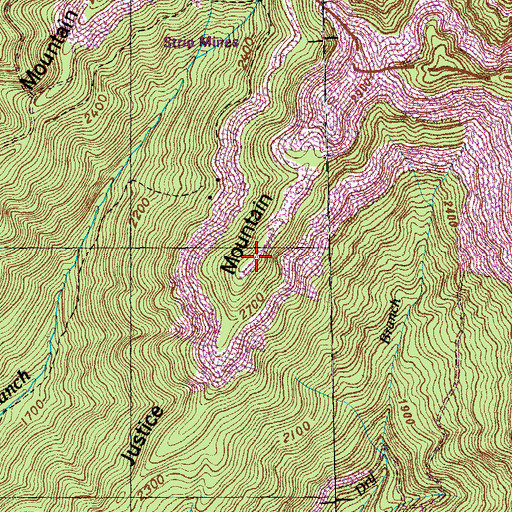 Topographic Map of Justice Mountain, TN