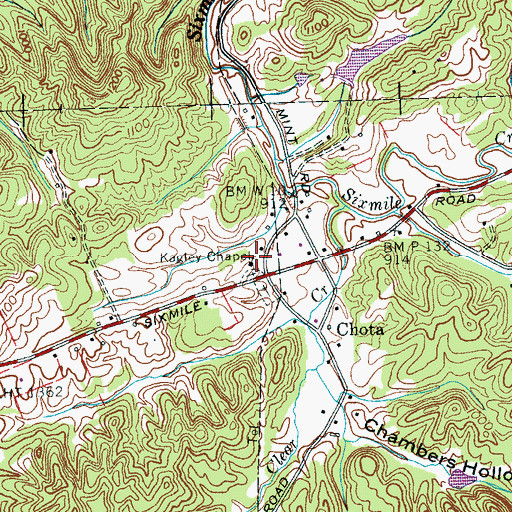 Topographic Map of Kagleys Chapel Baptist Church, TN