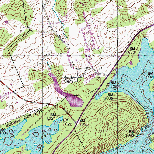 Topographic Map of Keck Cemetery, TN