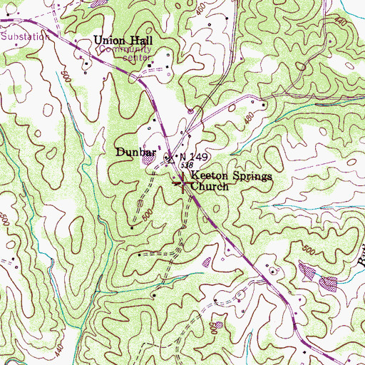 Topographic Map of Keeton Springs Church, TN