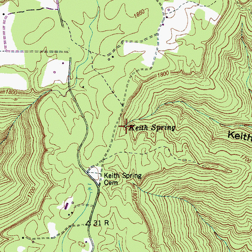 Topographic Map of Keith Spring, TN