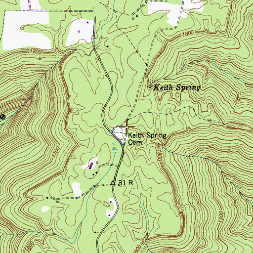Topographic Map of Keith Spring Cemetery, TN
