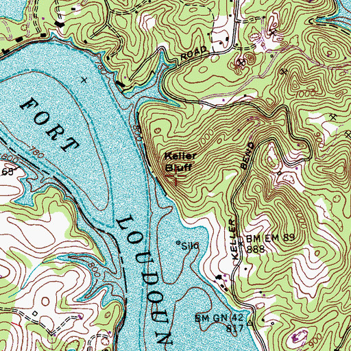 Topographic Map of Keller Bluff, TN