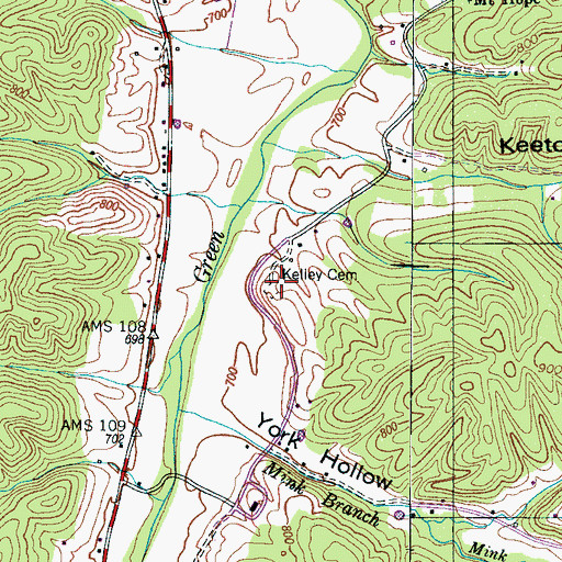 Topographic Map of Kelley Cemetery, TN