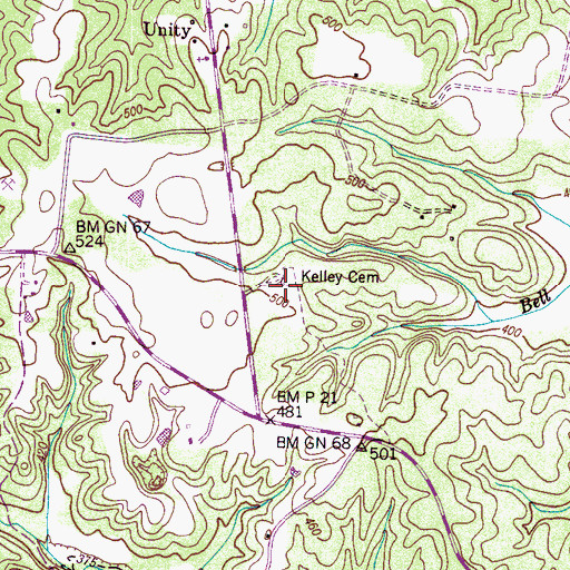 Topographic Map of Kelley Cemetery, TN