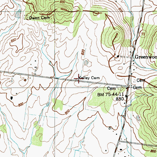 Topographic Map of Kelley Cemetery, TN