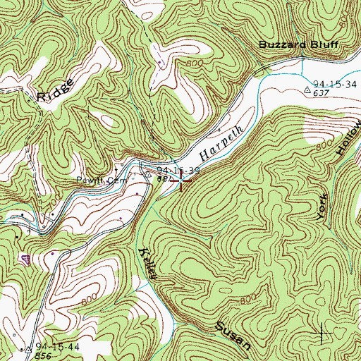 Topographic Map of Kelley Creek, TN