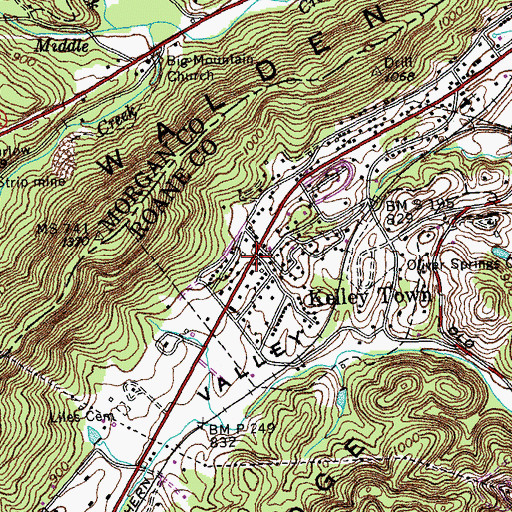Topographic Map of Kelley Town, TN