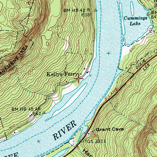 Topographic Map of Kellys Ferry, TN