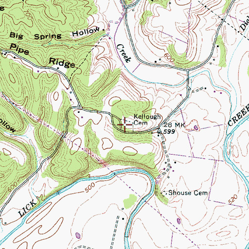 Topographic Map of Kellough Cemetery, TN