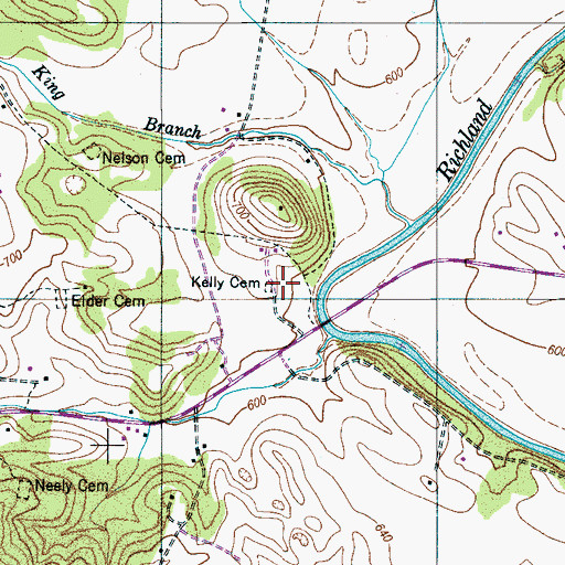 Topographic Map of Kelly Cemetery, TN