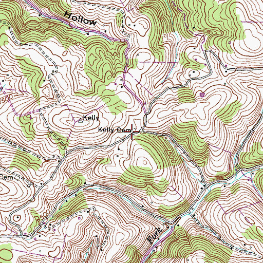 Topographic Map of Kelly Cemetery, TN